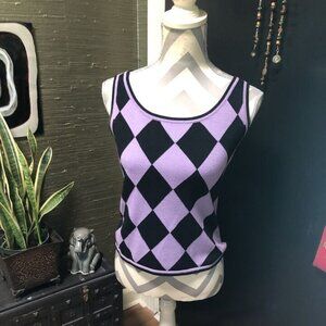 VTG PECK & PECK LAVENDER AND BLACK CHECKERED TOP SLEEVELESS Preowned Size SMALL